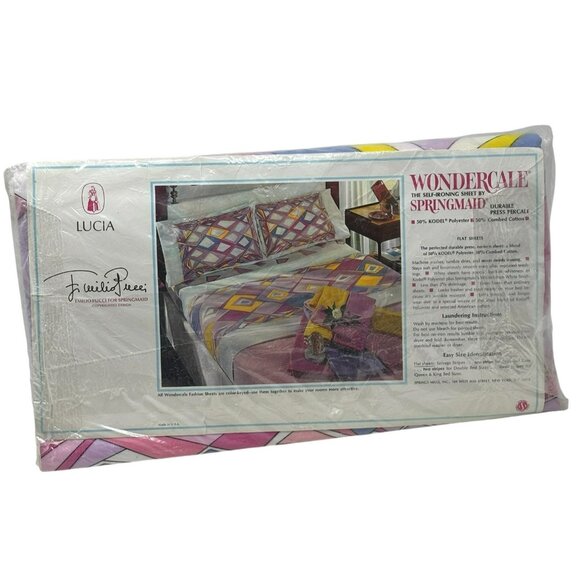 SPRINGMAID Emilio Pucci Vintage Queen Flat Sheet NOS Pink Blue Wondercale USA - Picture 6 of 6